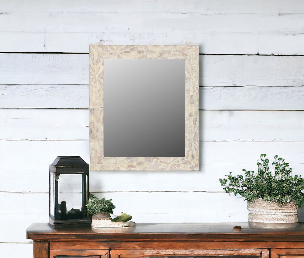 Homeroots 46" White Solid Wood Geometric Starburst Framed Accent Mirror  Wood 521571