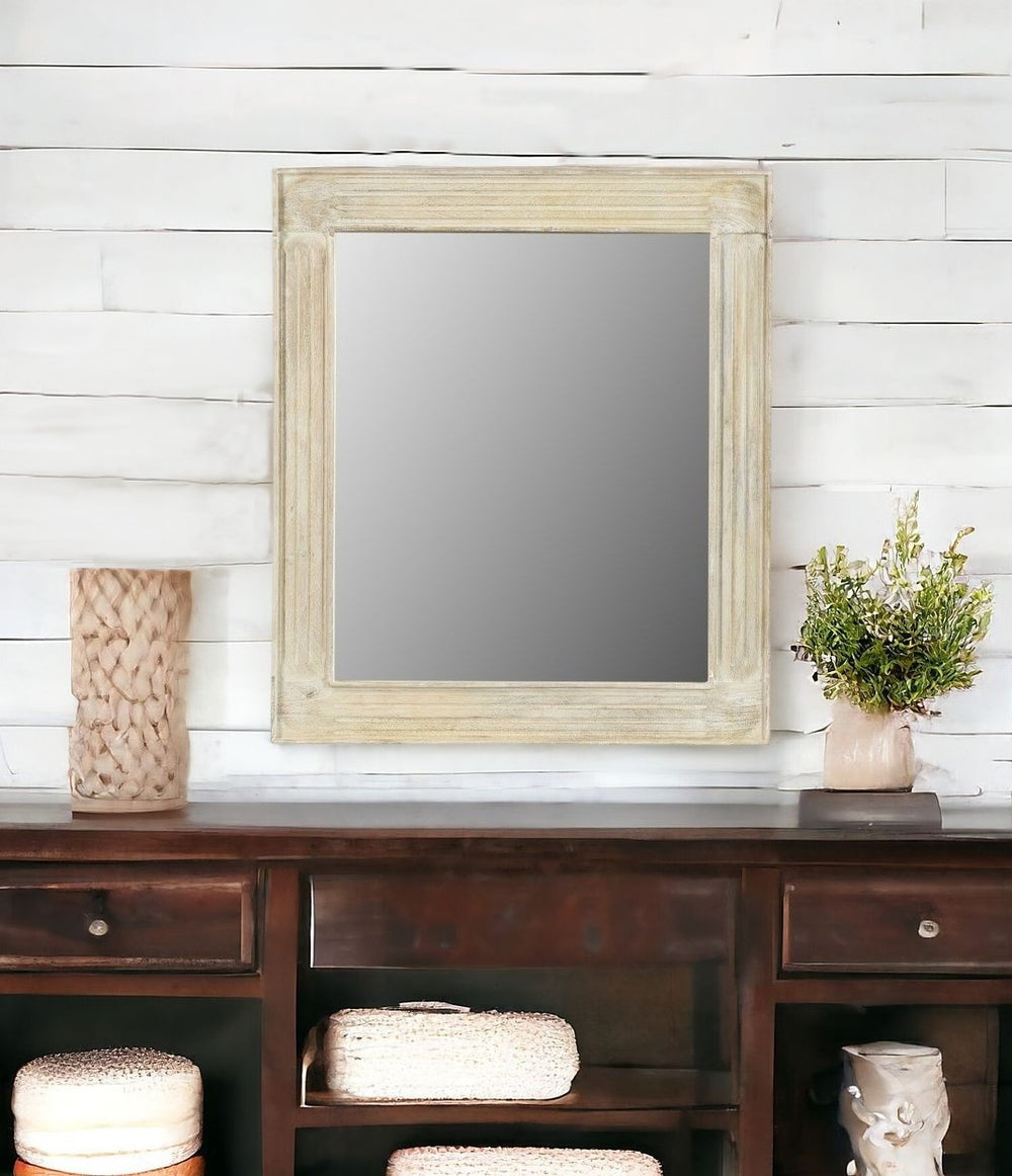Homeroots 40" White Solid Wood Framed Accent Mirror  Wood 521573