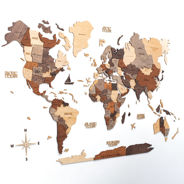 Homeroots 24" X 39" Brown And Beige Wood World Map Hanging Dimensional Sculpture  Plywood 521577