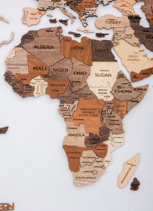 Homeroots 24" X 39" Brown And Beige Wood World Map Hanging Dimensional Sculpture  Plywood 521577