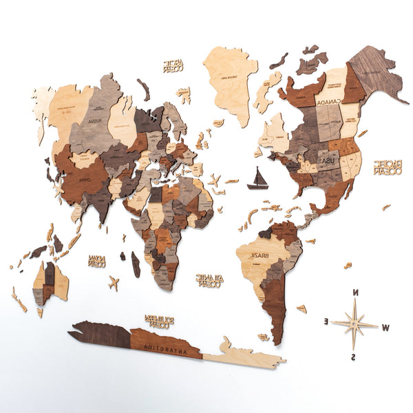 Homeroots 24" X 39" Brown And Beige Wood World Map Hanging Dimensional Sculpture  Plywood 521577