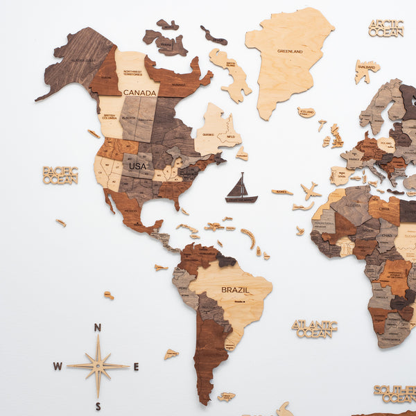 Homeroots 35" X 59" Brown And Beige Wood World Map Hanging Dimensional Sculpture  Plywood 521578