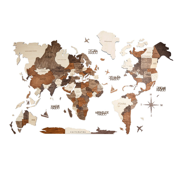 Homeroots 47" X 79" Brown And Beige Wood World Map Hanging Dimensional Sculpture  Plywood 521579
