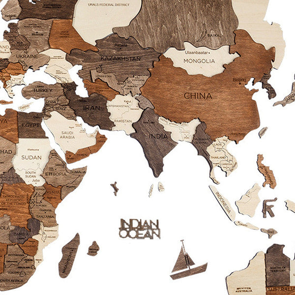 Homeroots 47" X 79" Brown And Beige Wood World Map Hanging Dimensional Sculpture  Plywood 521579