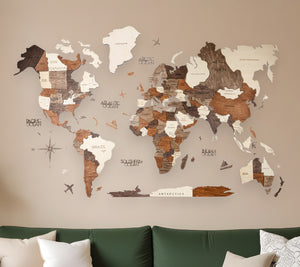 Homeroots 47" X 79" Brown And Beige Wood World Map Hanging Dimensional Sculpture  Plywood 521579