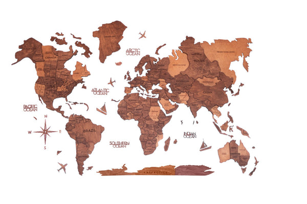 HomeRoots 24" Stunning Handcrafted Brown & Tan Wood World Map Sculpture - Dimensional Wall Art for Travel Lovers 521580