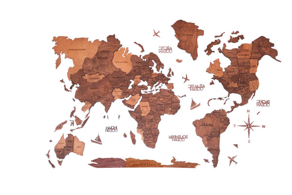 HomeRoots 24" Stunning Handcrafted Brown & Tan Wood World Map Sculpture - Dimensional Wall Art for Travel Lovers 521580