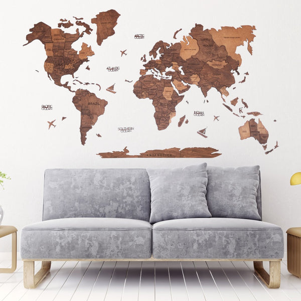 HomeRoots 35" Handcrafted Wooden World Map Sculpture - Dimensional Art for Home & Office Decor, Unique Gift 521581