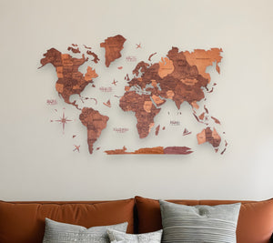 HomeRoots 35" Handcrafted Wooden World Map Sculpture - Dimensional Art for Home & Office Decor, Unique Gift 521581