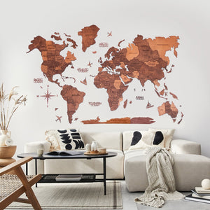 HomeRoots 47" Handcrafted Brown and Tan Wood World Map Wall Art Sculpture – Unique Dimensional Decor Piece 521582