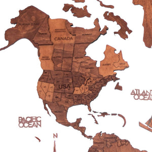 HomeRoots 47" Handcrafted Brown and Tan Wood World Map Wall Art Sculpture – Unique Dimensional Decor Piece 521582
