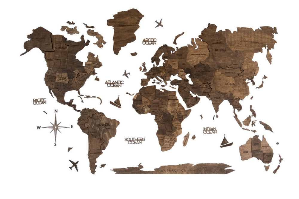 HomeRoots 24" Handcrafted Brown Wood World Map Sculpture - Unique Dimensional Wall Art for Home Décor & Gifts 521583
