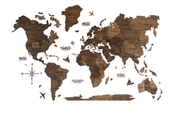 HomeRoots 24" Handcrafted Brown Wood World Map Sculpture - Unique Dimensional Wall Art for Home Décor & Gifts 521583