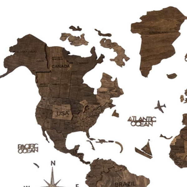 HomeRoots 24" Handcrafted Brown Wood World Map Sculpture - Unique Dimensional Wall Art for Home Décor & Gifts 521583