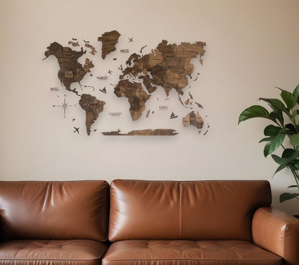 HomeRoots 24" Handcrafted Brown Wood World Map Sculpture - Unique Dimensional Wall Art for Home Décor & Gifts 521583