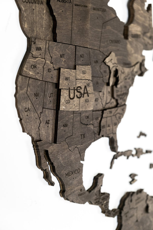 HomeRoots 35" Dark Brown Wood World Map Sculpture - Handcrafted Dimensional Art for Home & Office Decor 521584