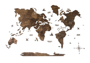 HomeRoots 35" Dark Brown Wood World Map Sculpture - Handcrafted Dimensional Art for Home & Office Decor 521584