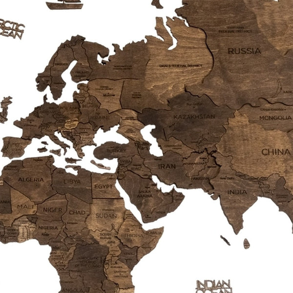 HomeRoots 35" Dark Brown Wood World Map Sculpture - Handcrafted Dimensional Art for Home & Office Decor 521584