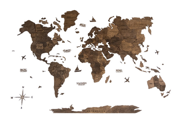 Homeroots 47" X 79" Dark Brown Wood World Map Hanging Dimensional Sculpture  Plywood 521585