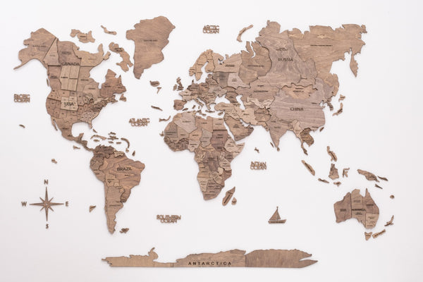 HomeRoots 24" Stunning Dimensional Wood World Map Sculpture - Handcrafted Plywood Art for Home Decor 521586