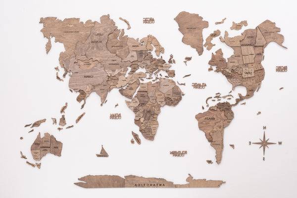 HomeRoots 24" Stunning Dimensional Wood World Map Sculpture - Handcrafted Plywood Art for Home Decor 521586