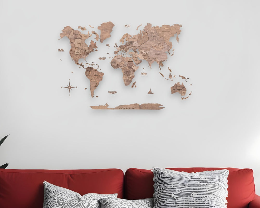 HomeRoots 24" Stunning Dimensional Wood World Map Sculpture - Handcrafted Plywood Art for Home Decor 521586