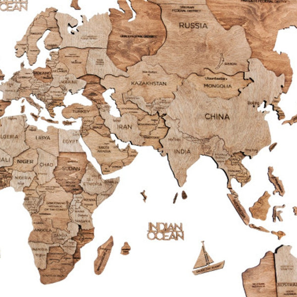 HomeRoots 35" Wood Brown World Map Sculpture – Handcrafted Dimensional Art for Travel Lovers & Home Decor 521587