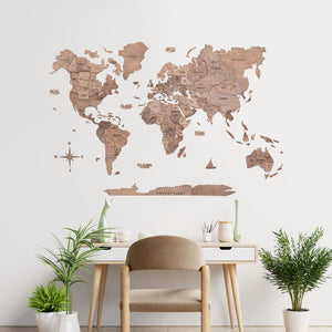 HomeRoots 35" Wood Brown World Map Sculpture – Handcrafted Dimensional Art for Travel Lovers & Home Decor 521587