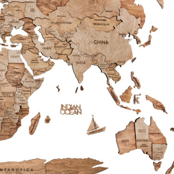 HomeRoots 35" Wood Brown World Map Sculpture – Handcrafted Dimensional Art for Travel Lovers & Home Decor 521587