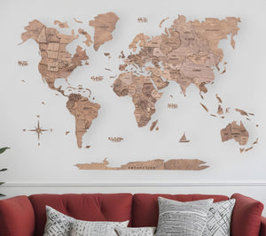 HomeRoots 47" Handcrafted Wood World Map Sculpture - Dimensional Wall Art for Travel Lovers & Home Decor 521588