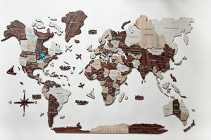 Homeroots 24" X 39" Brown And Beige Wood World Map Hanging Dimensional Sculpture  Plywood 521589