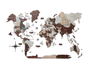 Homeroots 24" X 39" Brown And Beige Wood World Map Hanging Dimensional Sculpture  Plywood 521589