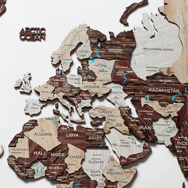 Homeroots 24" X 39" Brown And Beige Wood World Map Hanging Dimensional Sculpture  Plywood 521589