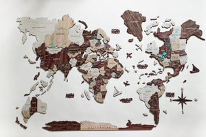 Homeroots 24" X 39" Brown And Beige Wood World Map Hanging Dimensional Sculpture  Plywood 521589
