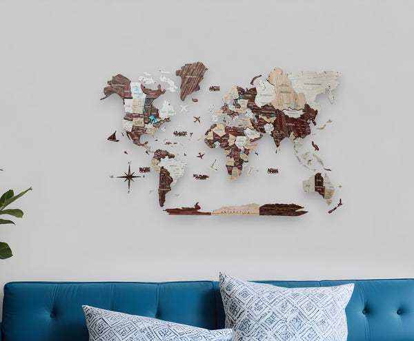 Homeroots 24" X 39" Brown And Beige Wood World Map Hanging Dimensional Sculpture  Plywood 521589