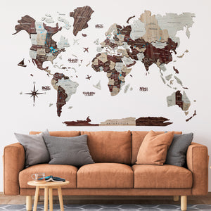 Homeroots 35" X 59" Brown And Beige Wood World Map Hanging Dimensional Sculpture  Plywood 521590