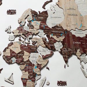 Homeroots 35" X 59" Brown And Beige Wood World Map Hanging Dimensional Sculpture  Plywood 521590