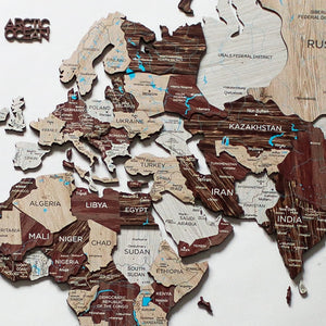 Homeroots 35" X 59" Brown And Beige Wood World Map Hanging Dimensional Sculpture  Plywood 521590