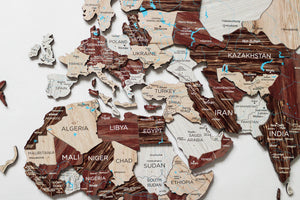 Homeroots 47" X 79" Brown And Beige Wood World Map Hanging Dimensional Sculpture  Plywood 521591