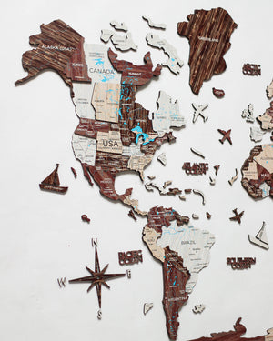 Homeroots 47" X 79" Brown And Beige Wood World Map Hanging Dimensional Sculpture  Plywood 521591