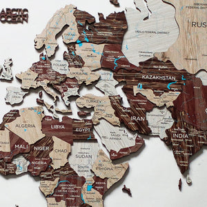 Homeroots 47" X 79" Brown And Beige Wood World Map Hanging Dimensional Sculpture  Plywood 521591