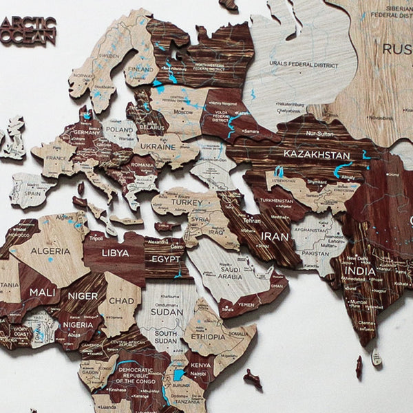 Homeroots 47" X 79" Brown And Beige Wood World Map Hanging Dimensional Sculpture  Plywood 521591