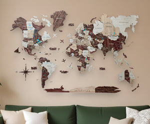 Homeroots 47" X 79" Brown And Beige Wood World Map Hanging Dimensional Sculpture  Plywood 521591