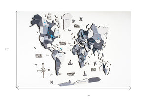 HomeRoots 24" Handcrafted Dimensional Black and Gray World Map Wall Art - Unique Travel-Inspired Decor Piece 521592