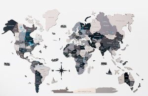 HomeRoots 24" Handcrafted Dimensional Black and Gray World Map Wall Art - Unique Travel-Inspired Decor Piece 521592