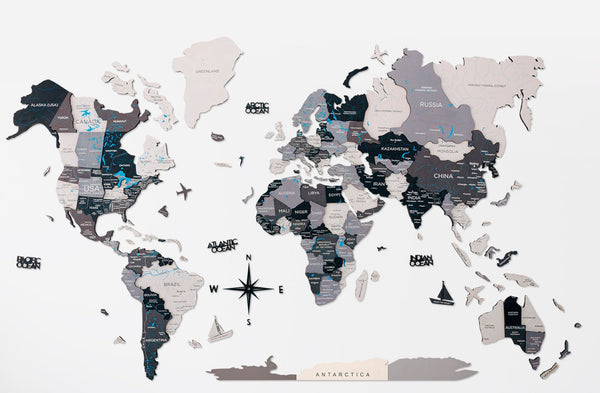 HomeRoots 24" Handcrafted Dimensional Black and Gray World Map Wall Art - Unique Travel-Inspired Decor Piece 521592