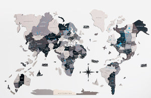 HomeRoots 24" Handcrafted Dimensional Black and Gray World Map Wall Art - Unique Travel-Inspired Decor Piece 521592