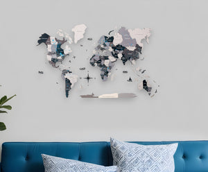 HomeRoots 24" Handcrafted Dimensional Black and Gray World Map Wall Art - Unique Travel-Inspired Decor Piece 521592