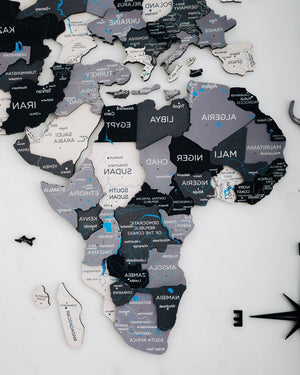HomeRoots 35" Handcrafted Black, Gray & White World Map Wall Art – Stunning Dimensional Sculpture for Decor 521593