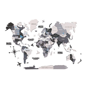 HomeRoots 35" Handcrafted Black, Gray & White World Map Wall Art – Stunning Dimensional Sculpture for Decor 521593
